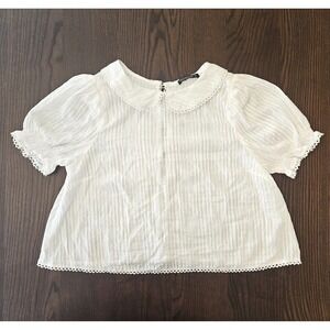 Emerson Lang Cotton Blouse White Sz L Puff Short Sleeves Summer